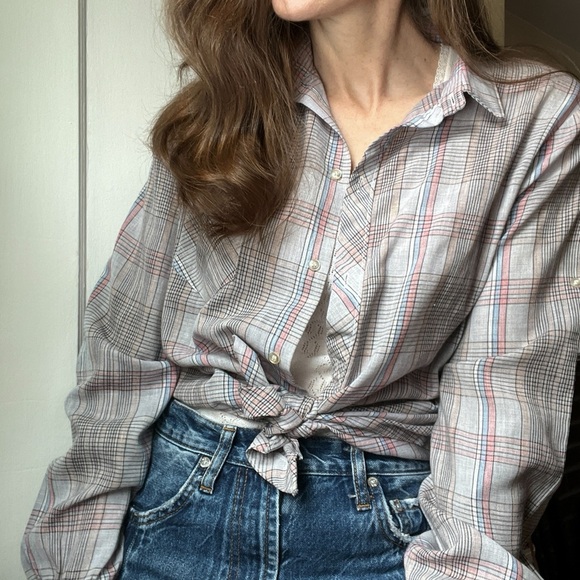 Vintage 70s 80s GAP Pastel Plaid Lightweight Button Down Blouse Top Shirt - Picture 13 of 13